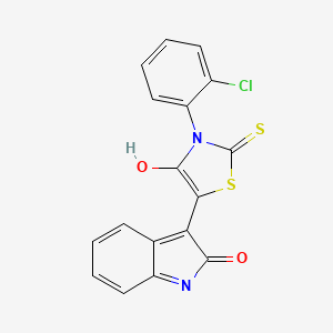 molecular formula C17H9ClN2O2S2 B12124338 (3E)-3-[3-(2-chlorophenyl)-4-oxo-2-thioxo-1,3-thiazolidin-5-ylidene]-1,3-dihydro-2H-indol-2-one 