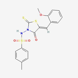 molecular formula C18H16N2O4S3 B12124343 N-[(5Z)-5-(2-methoxybenzylidene)-4-oxo-2-thioxo-1,3-thiazolidin-3-yl]-4-methylbenzenesulfonamide 
