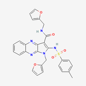 molecular formula C28H23N5O5S B12124392 N,1-bis(furan-2-ylmethyl)-2-{[(4-methylphenyl)sulfonyl]amino}-1H-pyrrolo[2,3-b]quinoxaline-3-carboxamide 