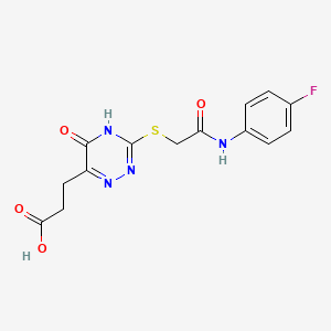 molecular formula C14H13FN4O4S B12124503 3-(3-((2-((4-Fluorophenyl)amino)-2-oxoethyl)thio)-5-oxo-4,5-dihydro-1,2,4-triazin-6-yl)propanoic acid 