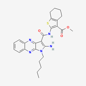molecular formula C26H29N5O3S B12124846 methyl 2-{[(2-amino-1-pentyl-1H-pyrrolo[2,3-b]quinoxalin-3-yl)carbonyl]amino}-4,5,6,7-tetrahydro-1-benzothiophene-3-carboxylate 