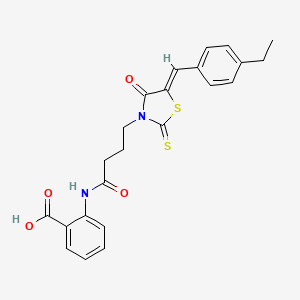 molecular formula C23H22N2O4S2 B12124994 2-[4-[(5Z)-5-[(4-ethylphenyl)methylidene]-4-oxo-2-sulfanylidene-1,3-thiazolidin-3-yl]butanoylamino]benzoic acid 