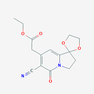 molecular formula C15H16N2O5 B121252 Ethyl 2-(6'-cyano-5'-oxo-3',5'-dihydro-2'H-spiro[[1,3]dioxolane-2,1'-indolizin]-7'-yl)acetate CAS No. 58610-65-4