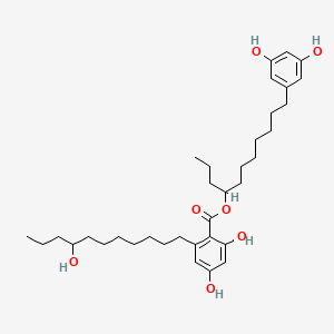 molecular formula C35H54O7 B1212529 Benzoic acid, 2,4-dihydroxy-6-(8-hydroxyundecyl)-, 8-(3,5-dihydroxyphenyl)-1-propyloctyl ester 