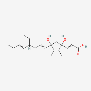 molecular formula C21H36O4 B1212563 4,6,10-Triethyl-4,6-dihydroxy-8-methyltetradeca-2,7,11-trienoic acid 