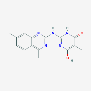 molecular formula C15H15N5O2 B12125921 2-[(4,7-Dimethylquinazolin-2-yl)amino]-5-methylpyrimidine-4,6-diol 