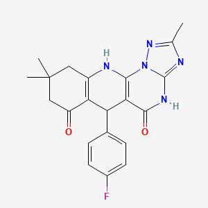 molecular formula C21H20FN5O2 B12126032 2-(4-fluorophenyl)-6,6,13-trimethyl-9,11,12,14,16-pentazatetracyclo[8.7.0.03,8.011,15]heptadeca-1(10),3(8),12,14-tetraene-4,17-dione 