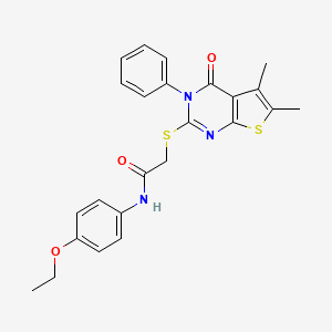 molecular formula C24H23N3O3S2 B12126083 2-(5,6-dimethyl-4-oxo-3-phenyl(3-hydrothiopheno[2,3-d]pyrimidin-2-ylthio))-N-(4-ethoxyphenyl)acetamide 