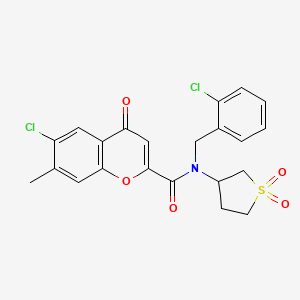 molecular formula C22H19Cl2NO5S B12126253 6-chloro-N-(2-chlorobenzyl)-N-(1,1-dioxidotetrahydrothiophen-3-yl)-7-methyl-4-oxo-4H-chromene-2-carboxamide 
