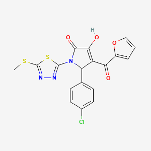 molecular formula C18H12ClN3O4S2 B12126285 (4E)-5-(4-chlorophenyl)-4-[furan-2-yl(hydroxy)methylidene]-1-[5-(methylsulfanyl)-1,3,4-thiadiazol-2-yl]pyrrolidine-2,3-dione 