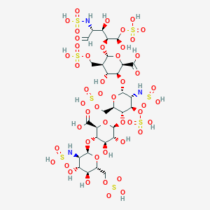 B1212659 (2R,3S,4R,5R,6R)-3-[(2R,3R,4R,5R,6R)-5-[(2R,3R,4R,5S,6S)-6-carboxy-5-[(2R,3R,4R,5S,6R)-4,5-dihydroxy-3-(sulfoamino)-6-(sulfooxymethyl)oxan-2-yl]oxy-3,4-dihydroxyoxan-2-yl]oxy-3-(sulfoamino)-4-sulfooxy-6-(sulfooxymethyl)oxan-2-yl]oxy-6-[(1R,2S,3R,4R)-1,3-dihydroxy-5-oxo-4-(sulfoamino)-1-sulfooxypentan-2-yl]oxy-4-hydroxy-5-(sulfooxymethyl)oxane-2-carboxylic acid CAS No. 88096-19-9