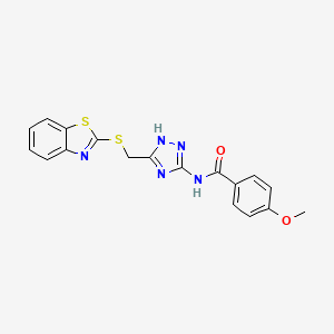 molecular formula C18H15N5O2S2 B12126616 N-{5-[(1,3-benzothiazol-2-ylsulfanyl)methyl]-1H-1,2,4-triazol-3-yl}-4-methoxybenzamide 