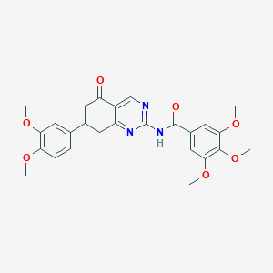 molecular formula C26H27N3O7 B12126680 N-(7-(3,4-dimethoxyphenyl)-5-oxo-5,6,7,8-tetrahydroquinazolin-2-yl)-3,4,5-trimethoxybenzamide 