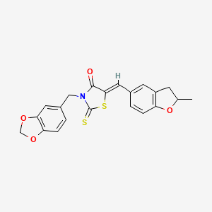 molecular formula C21H17NO4S2 B12126794 (5Z)-3-(1,3-benzodioxol-5-ylmethyl)-5-[(2-methyl-2,3-dihydro-1-benzofuran-5-yl)methylidene]-2-thioxo-1,3-thiazolidin-4-one 