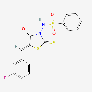 molecular formula C16H11FN2O3S3 B12126911 N-[(5Z)-5-(3-fluorobenzylidene)-4-oxo-2-thioxo-1,3-thiazolidin-3-yl]benzenesulfonamide 