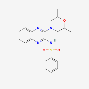 molecular formula C21H24N4O3S B12126922 N-[3-(2,6-dimethylmorpholin-4-yl)quinoxalin-2-yl]-4-methylbenzene-1-sulfonamide 