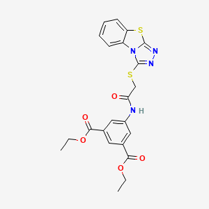 molecular formula C22H20N4O5S2 B12126995 1,3-Diethyl 5-(2-{7-thia-2,4,5-triazatricyclo[6.4.0.0^{2,6}]dodeca-1(8),3,5,9,11-pentaen-3-ylsulfanyl}acetamido)benzene-1,3-dicarboxylate 