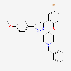 molecular formula C28H28BrN3O2 B12127019 1-Benzyl-9'-bromo-2'-(4-methoxyphenyl)-1',10b'-dihydrospiro[piperidine-4,5'-pyrazolo[1,5-c][1,3]benzoxazine] 