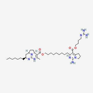 molecular formula C40H67N9O4 B1212711 1H-5,6,8b-Triazaacenaphthylene-3-carboxylic acid, 7-heptyl-2,2a,6,7,8,8a-hexahydro-4-methyl-, 9-(4-((4-((aminoiminomethyl)amino)butoxy)carbonyl)-1,2,3,5,6,7-hexahydro-1-iminopyrrolo(1,2-c)pyrimidin-3-yl)nonyl ester, (7S)- CAS No. 161503-23-7