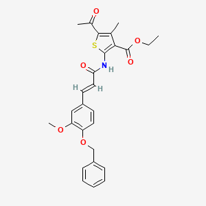 molecular formula C27H27NO6S B12127351 ethyl 2-{(2E)-3-[3-methoxy-4-(phenylmethoxy)phenyl]prop-2-enoylamino}-5-acetyl-4-methylthiophene-3-carboxylate 
