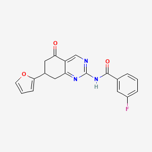 molecular formula C19H14FN3O3 B12127366 3-fluoro-N-[7-(furan-2-yl)-5-oxo-5,6,7,8-tetrahydroquinazolin-2-yl]benzamide 
