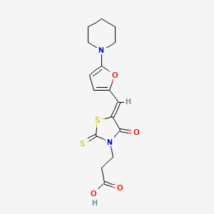 molecular formula C16H18N2O4S2 B12127407 3-[(5Z)-4-oxo-5-{[5-(piperidin-1-yl)furan-2-yl]methylidene}-2-thioxo-1,3-thiazolidin-3-yl]propanoic acid 