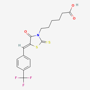 molecular formula C17H16F3NO3S2 B12127494 6-{(5Z)-4-oxo-2-thioxo-5-[4-(trifluoromethyl)benzylidene]-1,3-thiazolidin-3-yl}hexanoic acid 