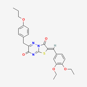 molecular formula C26H27N3O5S B12127668 (2Z)-2-(3,4-diethoxybenzylidene)-6-(4-propoxybenzyl)-7H-[1,3]thiazolo[3,2-b][1,2,4]triazine-3,7(2H)-dione 
