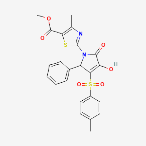 molecular formula C23H20N2O6S2 B12127827 methyl 2-[3-hydroxy-4-(4-methylbenzenesulfonyl)-2-oxo-5-phenyl-2,5-dihydro-1H-pyrrol-1-yl]-4-methyl-1,3-thiazole-5-carboxylate 