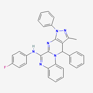 molecular formula C31H23FN6 B12127927 N-(4-fluorophenyl)-15-methyl-13,17-diphenyl-1,8,11,13,14-pentazatetracyclo[8.7.0.02,7.012,16]heptadeca-2,4,6,8,10,12(16),14-heptaen-9-amine 