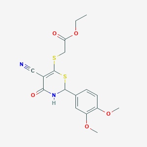 molecular formula C17H18N2O5S2 B1212804 ETHYL 2-{[5-CYANO-2-(3,4-DIMETHOXYPHENYL)-4-OXO-2,3-DIHYDRO-1,3-THIAZIN-6-YL]SULFANYL}ACETATE 