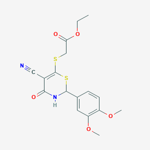 2-[[5-Cyano-2-(3,4-dimethoxyphenyl)-4-oxo-2,3-dihydro-1,3-thiazin-6-yl]thio]acetic acid ethyl ester