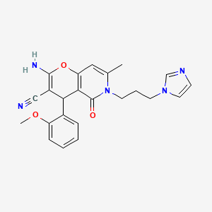 molecular formula C23H23N5O3 B1212805 2-amino-6-[3-(1-imidazolyl)propyl]-4-(2-methoxyphenyl)-7-methyl-5-oxo-4H-pyrano[3,2-c]pyridine-3-carbonitrile 