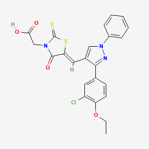 molecular formula C23H18ClN3O4S2 B12128137 2-(5-((3-(3-Chloro-4-ethoxyphenyl)-1-phenyl-1H-pyrazol-4-yl)methylene)-4-oxo-2-thioxothiazolidin-3-yl)acetic acid CAS No. 956958-57-9