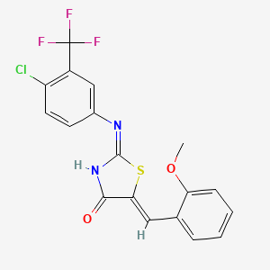 molecular formula C18H12ClF3N2O2S B12128180 (2E,5Z)-2-{[4-chloro-3-(trifluoromethyl)phenyl]imino}-5-(2-methoxybenzylidene)-1,3-thiazolidin-4-one 