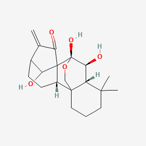 molecular formula C20H28O5 B1212819 (2S,9R,10S,11R)-9,10,18-trihydroxy-12,12-dimethyl-6-methylidene-17-oxapentacyclo[7.6.2.15,8.01,11.02,8]octadecan-7-one 