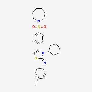 molecular formula C28H35N3O2S2 B12128202 N-[(2Z)-4-[4-(azepan-1-ylsulfonyl)phenyl]-3-cyclohexyl-1,3-thiazol-2(3H)-ylidene]-4-methylaniline 