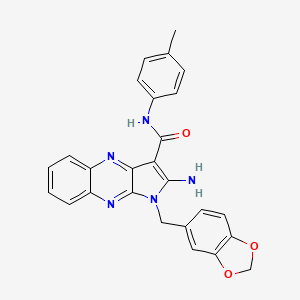 molecular formula C26H21N5O3 B12128265 2-amino-1-(1,3-benzodioxol-5-ylmethyl)-N-(4-methylphenyl)-1H-pyrrolo[2,3-b]quinoxaline-3-carboxamide 