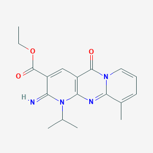 molecular formula C18H20N4O3 B12128336 Ethyl 6-imino-11-methyl-2-oxo-7-(propan-2-yl)-1,7,9-triazatricyclo[8.4.0.0^{3,8}]tetradeca-3(8),4,9,11,13-pentaene-5-carboxylate 