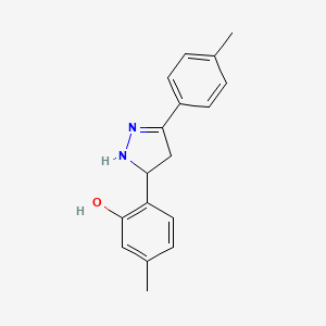 molecular formula C17H18N2O B12128369 Phenol, 2-[4,5-dihydro-3-(4-methylphenyl)-1H-pyrazol-5-yl]-5-methyl- CAS No. 1049130-06-4