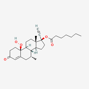 molecular formula C28H40O5 B1212838 [(7R,8S,9S,10S,13S,14S,17R)-17-ethynyl-10-hydroperoxy-7,13-dimethyl-3-oxo-2,6,7,8,9,11,12,14,15,16-decahydro-1H-cyclopenta[a]phenanthren-17-yl] heptanoate CAS No. 93176-68-2