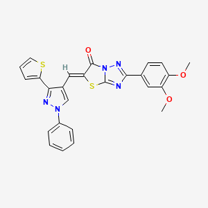 molecular formula C26H19N5O3S2 B12128490 (5Z)-2-(3,4-dimethoxyphenyl)-5-{[1-phenyl-3-(thiophen-2-yl)-1H-pyrazol-4-yl]methylidene}[1,3]thiazolo[3,2-b][1,2,4]triazol-6(5H)-one 