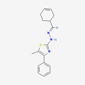 molecular formula C17H19N3S B12128555 (2E)-2-[(2E)-(cyclohex-3-en-1-ylmethylidene)hydrazinylidene]-5-methyl-4-phenyl-2,3-dihydro-1,3-thiazole 