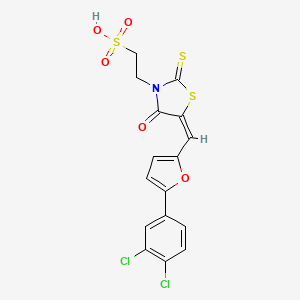 molecular formula C16H11Cl2NO5S3 B12128578 2-[(5E)-5-{[5-(3,4-dichlorophenyl)furan-2-yl]methylidene}-4-oxo-2-thioxo-1,3-thiazolidin-3-yl]ethanesulfonic acid 
