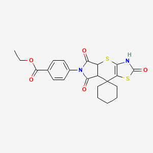 molecular formula C22H22N2O5S2 B12128624 Ethyl 4-{5',10',12'-trioxo-4',8'-dithia-6',11'-diazaspiro[cyclohexane-1,2'-tricyclo[7.3.0.0^{3,7}]dodecan]-3'(7')-en-11'-yl}benzoate 