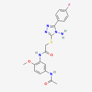 molecular formula C19H19FN6O3S B12128627 N-[5-(acetylamino)-2-methoxyphenyl]-2-{[4-amino-5-(4-fluorophenyl)-4H-1,2,4-triazol-3-yl]sulfanyl}acetamide 