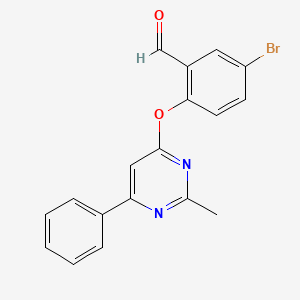molecular formula C18H13BrN2O2 B12128714 Benzaldehyde, 5-bromo-2-[(2-methyl-6-phenyl-4-pyrimidinyl)oxy]- CAS No. 927988-73-6