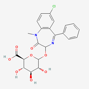 molecular formula C22H21ClN2O8 B1212880 7-Chloro-1-methyl-2-oxo-5-phenyl-2,3-dihydro-1H-1,4-benzodiazepin-3-yl hexopyranosiduronic acid 