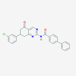 molecular formula C27H20ClN3O2 B12128868 N-[7-(3-chlorophenyl)-5-oxo-5,6,7,8-tetrahydroquinazolin-2-yl]biphenyl-4-carboxamide 