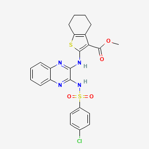 molecular formula C24H21ClN4O4S2 B12129731 Methyl 2-[(3-{[(4-chlorophenyl)sulfonyl]amino}quinoxalin-2-yl)amino]-4,5,6,7-tetrahydro-1-benzothiophene-3-carboxylate 